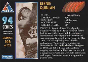 1994 Dynamic AFLPA #106 Bernie Quinlan Back